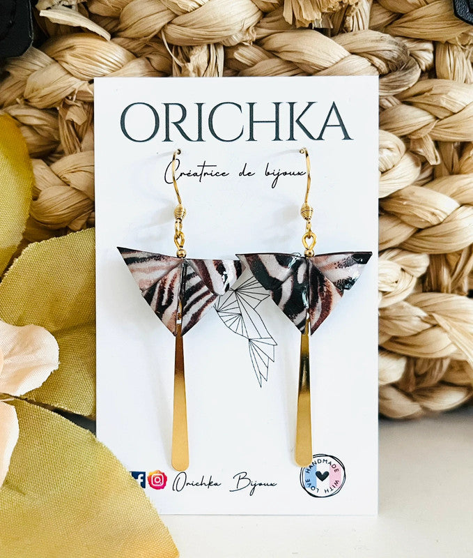 Boucles d'oreilles longues papillon origami japonais