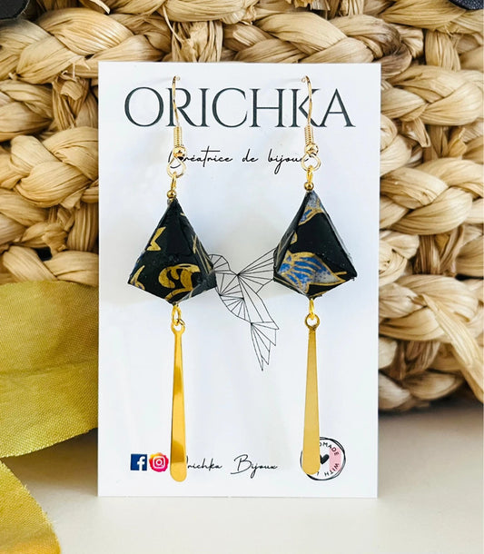 Boucles d’oreilles longues diamant origami japonais